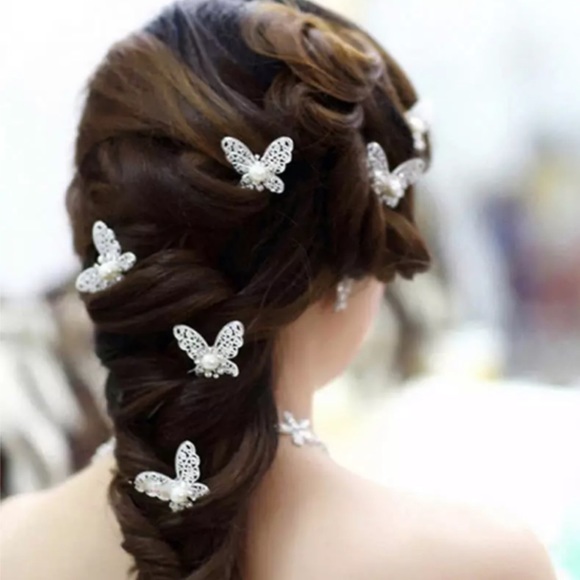4 Pcs Crystal Butterfly Bridal Hair Pin Set - Picture 5 of 15